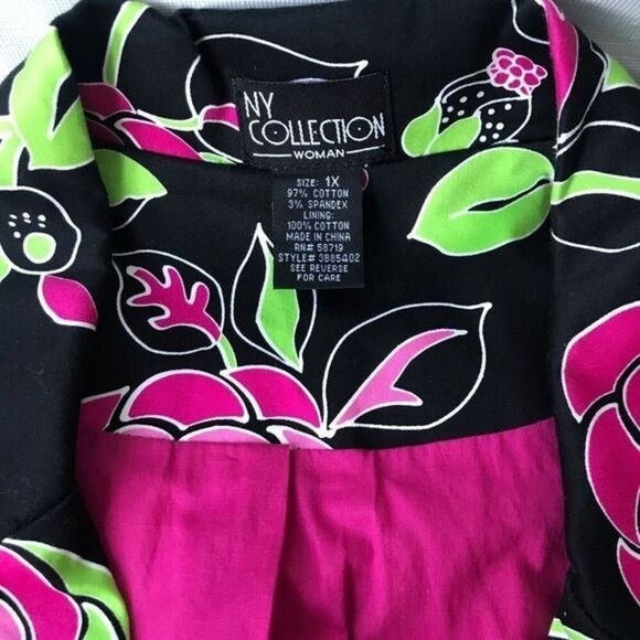 Ny Collection Woman Button Front Floral Print Jacket Blazer Size 1X - Picture 5 of 8